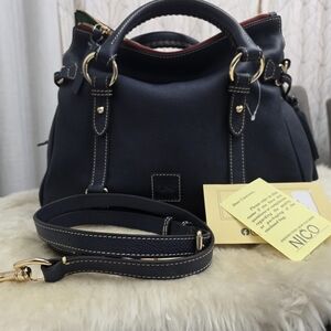 Dooney & Bourke Large Navy Pebbled Leather Florentine Sorrento Satchel w/ Strap